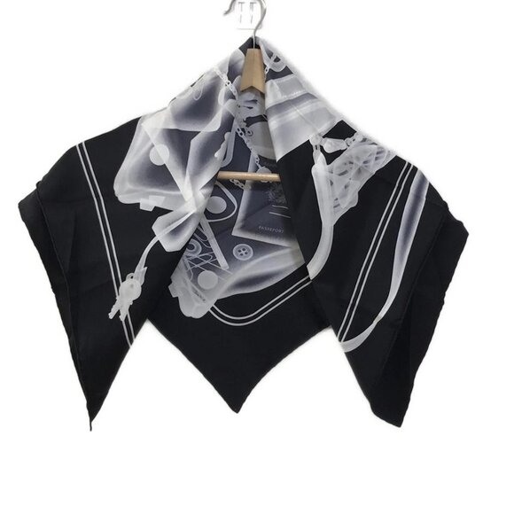 HERMES Carre 70 Black White Light Gray Scarf 492-071225 - Picture 1 of 6